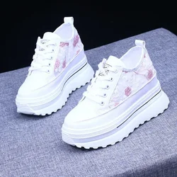 Women's Vulcanize Shoes Autumn White Chunky Sneakers for Woman 8cm Hidden Heel Shoes 2024 High Heels Female Platform Sneakers