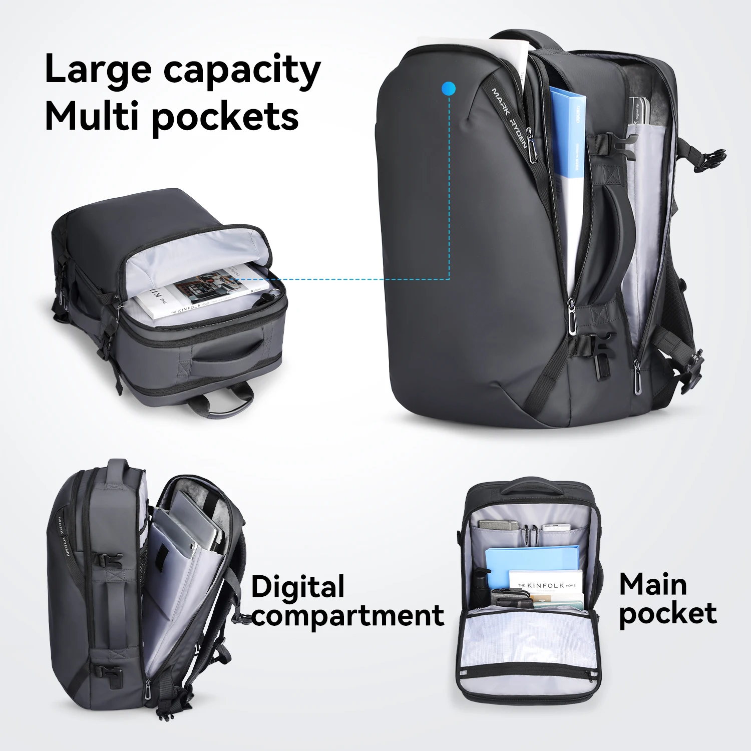 MARK RYDEN Laptop Backpack 27L Large Capacity Oxford Bag 17.3 Inch Notebook Bag With USB Charging Port
