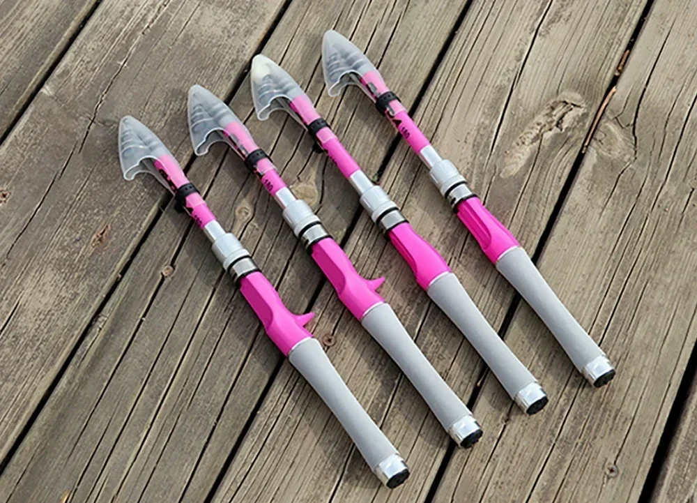 Rosa Angelruten-Set Mini Teleskop-Köderstange 1,5-2,4M Spinnrolle Max. Bremskraft 8KG Set mit Schnur Köder Komplettset für Anfänger – Detail 12
