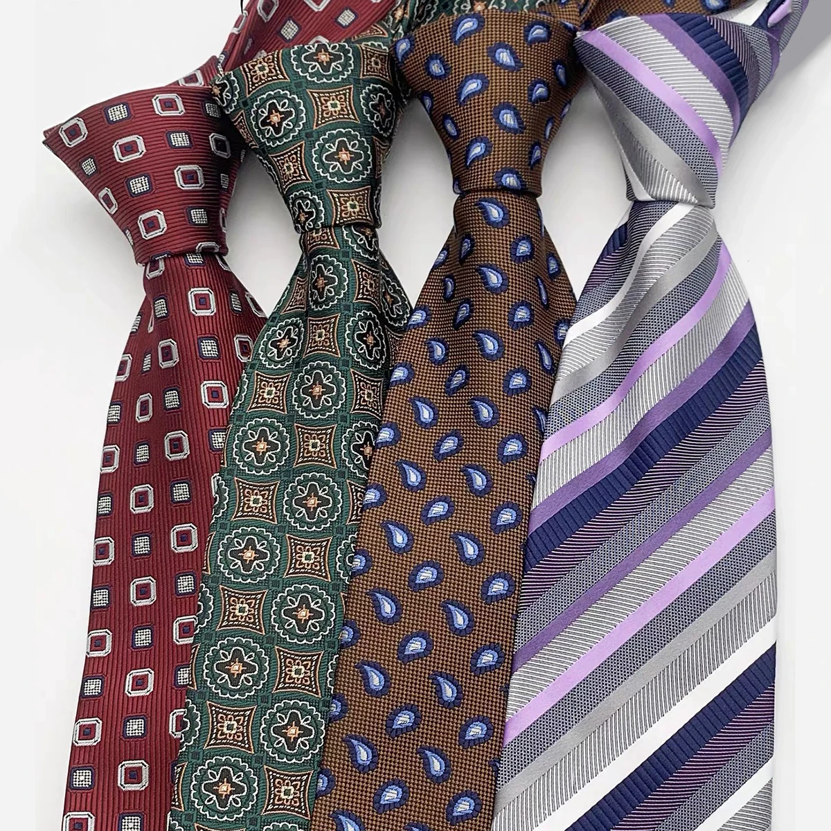 Korean Style 8cm Brown White Polka Dots Neck Ties For Men Fashion Formal Paisley Striped Neckties Polyester Woven Elegant Tie