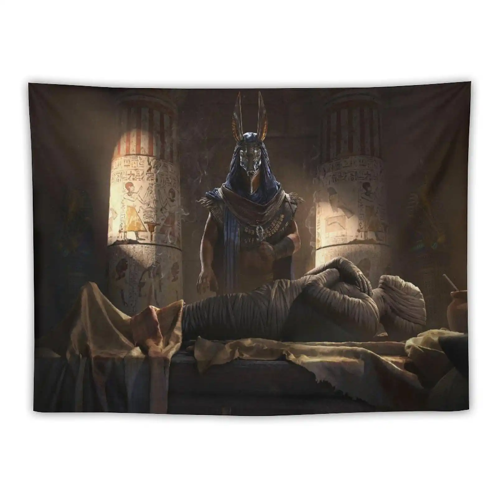 Ancient Egyptian Pharaoh Tomb Scene Wall Tapestry Artwork Royal Mummy Burial Chamber Decor