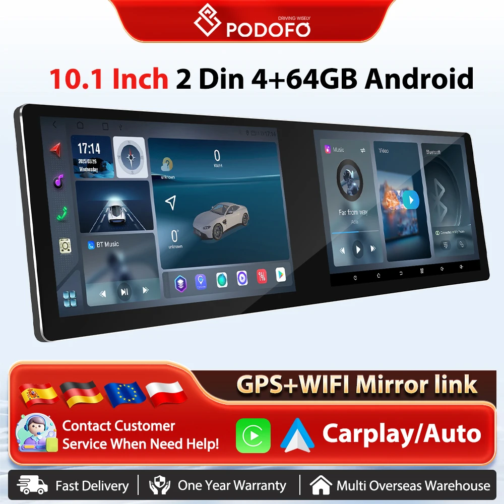 Podofo 2din sans fil CarPlay Android voiture Radio universelle GPS Navigation FM/RDS DSP WIFI autoradio EQ BT 4 + 64G Autoradio