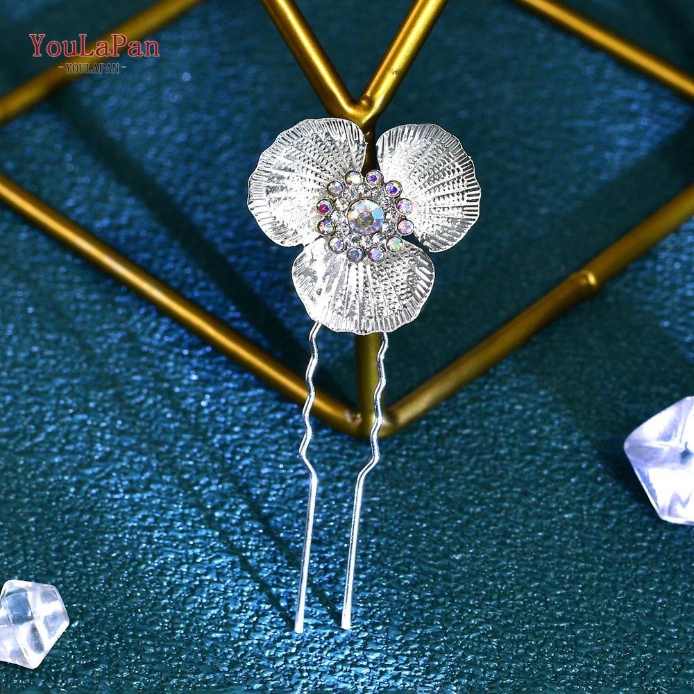 YouLaPan U Shape Alloy Flower Hair Pins Wedding Bridal Hair Accessories Bride Hair Clip Woman Hairpin Party Headwear HP773