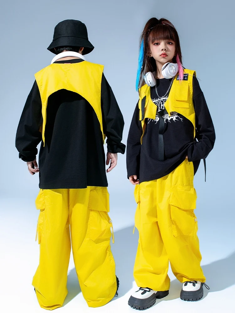 Ropa de baile de Hip Hop para niños, chaleco suelto, pantalones Cargo, traje fluorescente para niñas, trajes de baile moderno de Jazz, ropa de escenario DQS15030