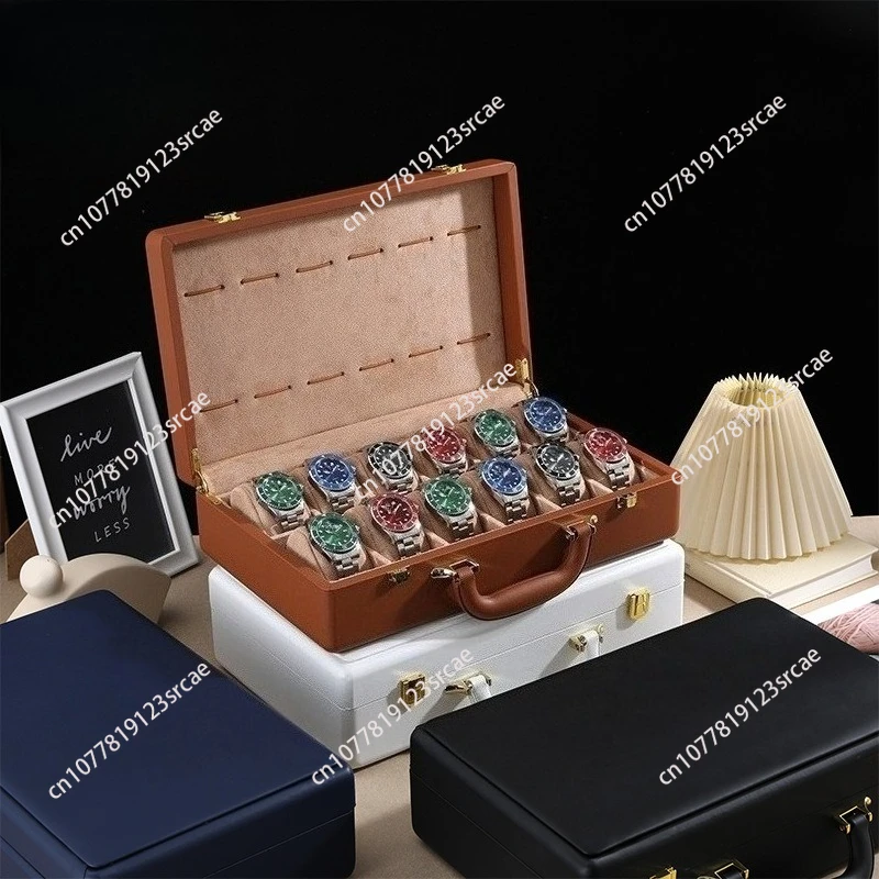 High-end leather watch storage box, portable suitcase, 12-slot watch display, jewelry collection packaging box, gift box