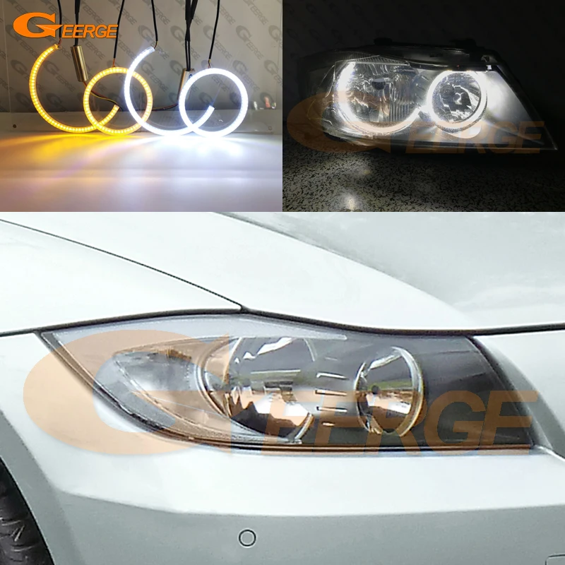 For BMW 3 Series E90 E91 2005 2006 2007 2008 Ultra Bright A/W Switchback Day Light Turn Signal SMD LED Angel Eyes Kit Halo Rings