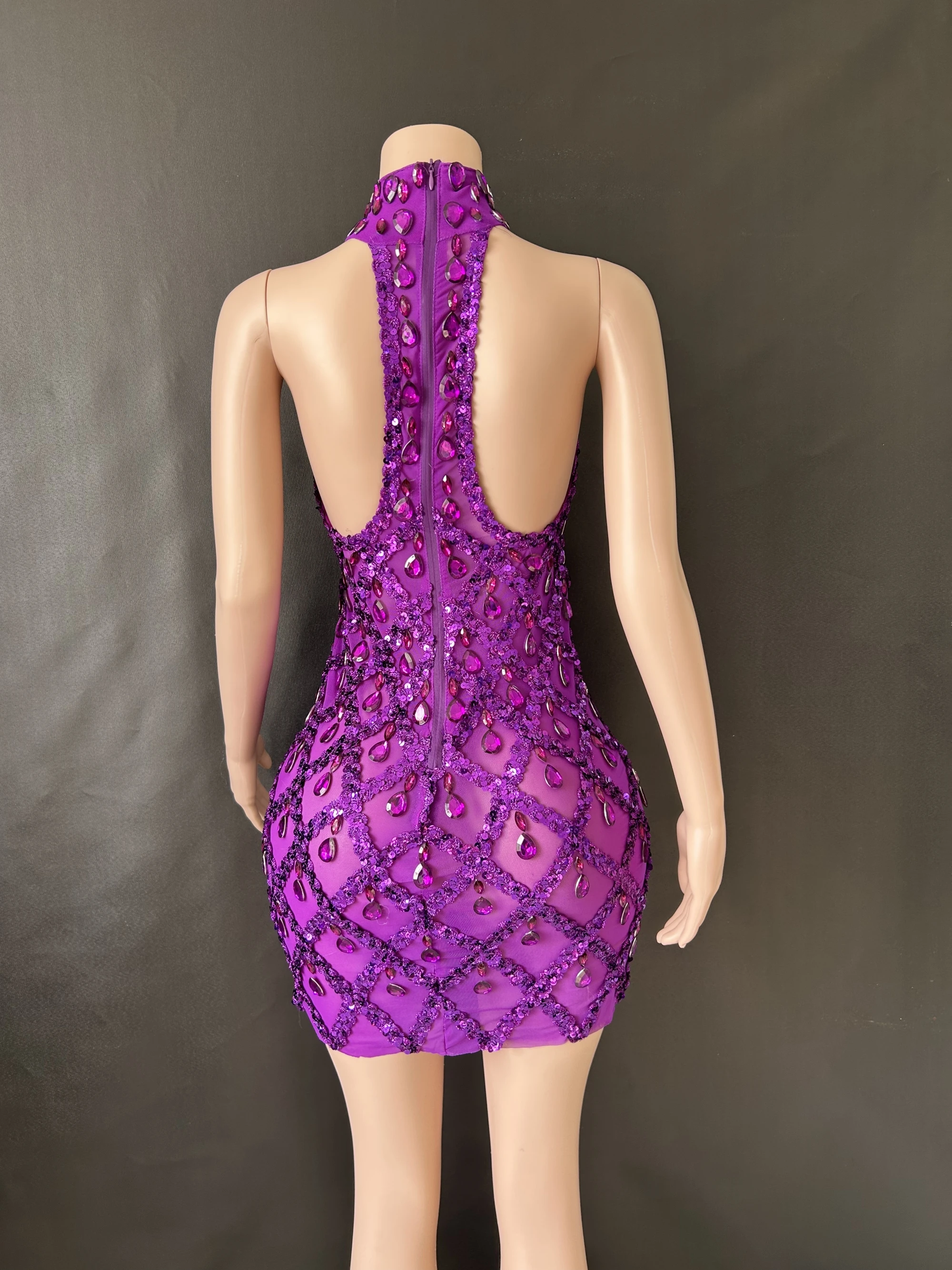 Women Sexy Stage Shining Rhinestone Sequins Dress Evening Prom Birthday Dress Transparent Performance Singer Club Host Dress 7G