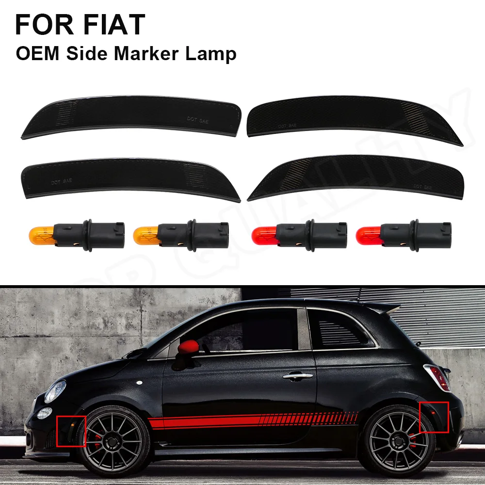 4PCS OEM Side Marker Lights Fender L&R Front/Rear Lamps Amber+Red For Fiat 500 Abarth 2012 2013 2014 2015 2016 2017