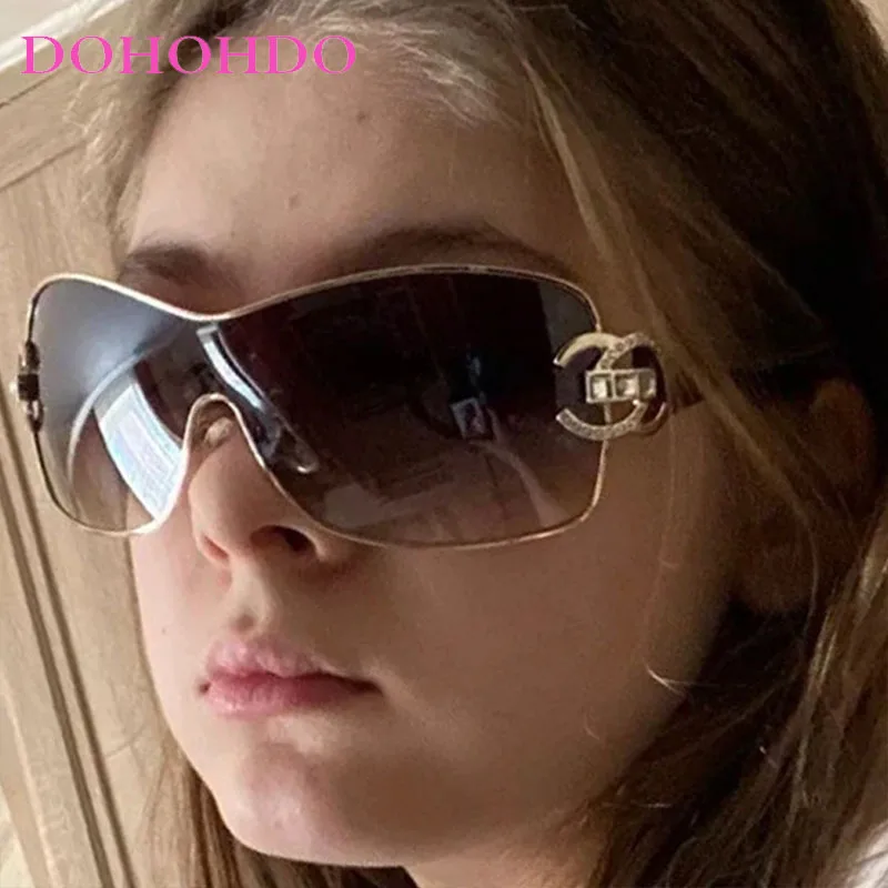 Fashion Cyberpunk Brand Designer Rhinestone Decorate One - Piece Women Sunglasses Luxury Men Sunglass Travel Party Eyewear UV400