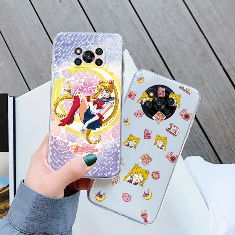 Capa de telefone dos desenhos animados para Xiaomi Poco, Silicone transparente transparente, Capa impressa, Marinheiros e Coelho, Meninas e Gato, X3 NFC, Poco X3 Pro