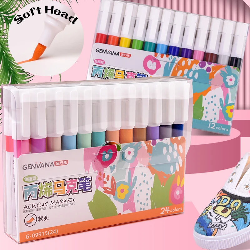 12/24 color washable soft head acrylic marker pen water-based non-toxic watercolor pen drawing children's graffiti paint pen