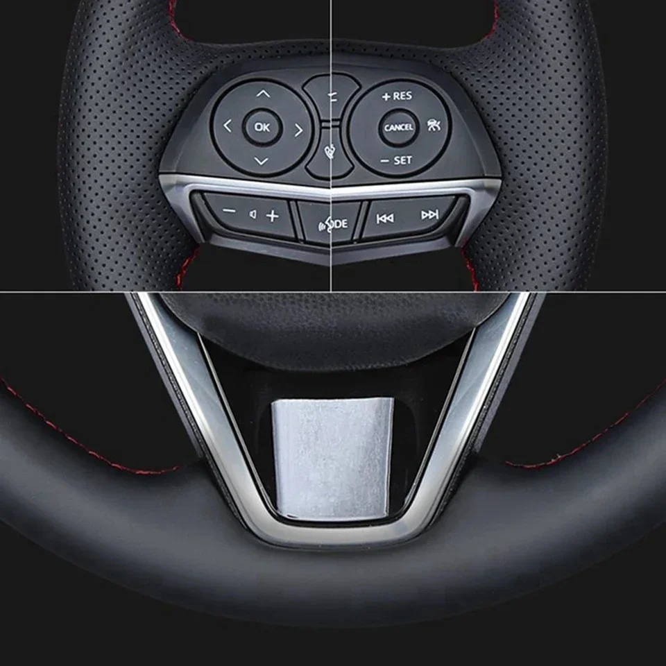 Handgenähter perforierter Mikrofaser-Leder-Lenkradbezug für Opel Insignia, Astra K, Corsa E, Crossland X, Grandland X – Detail 1