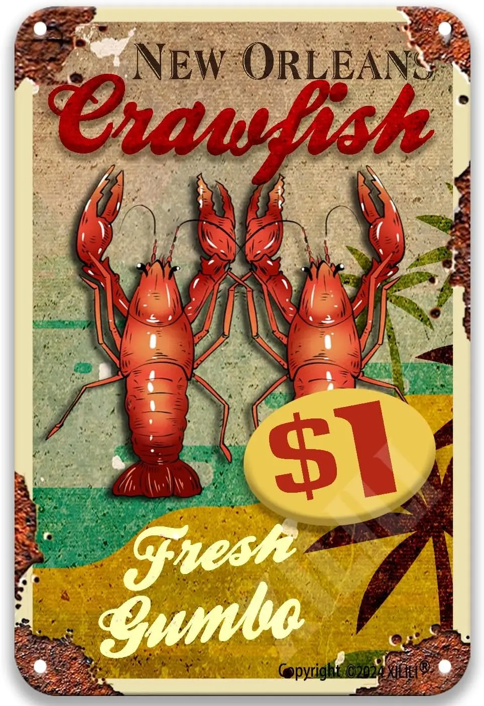1p,New Orleans Crawfish Fresh Gumbo Poster Tin Sign Country Room Wall Hanging Coffee Decorations For Kitchen Wall Decor Living R