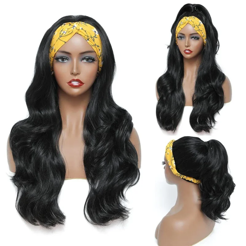 European and American body wavy headscarf for women, synthetic fiber multi-color ice silk headband wig - view 4