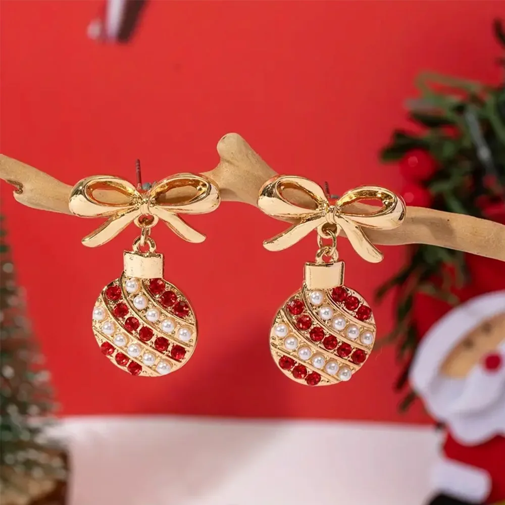 أقراط متدلية كلاسيكية للزينة والأعياد ، حجر الراين واللؤلؤ المرصع ، سبيكة ذهبية ، إبرة أذن من الفولاذ المقاوم للصدأ #3