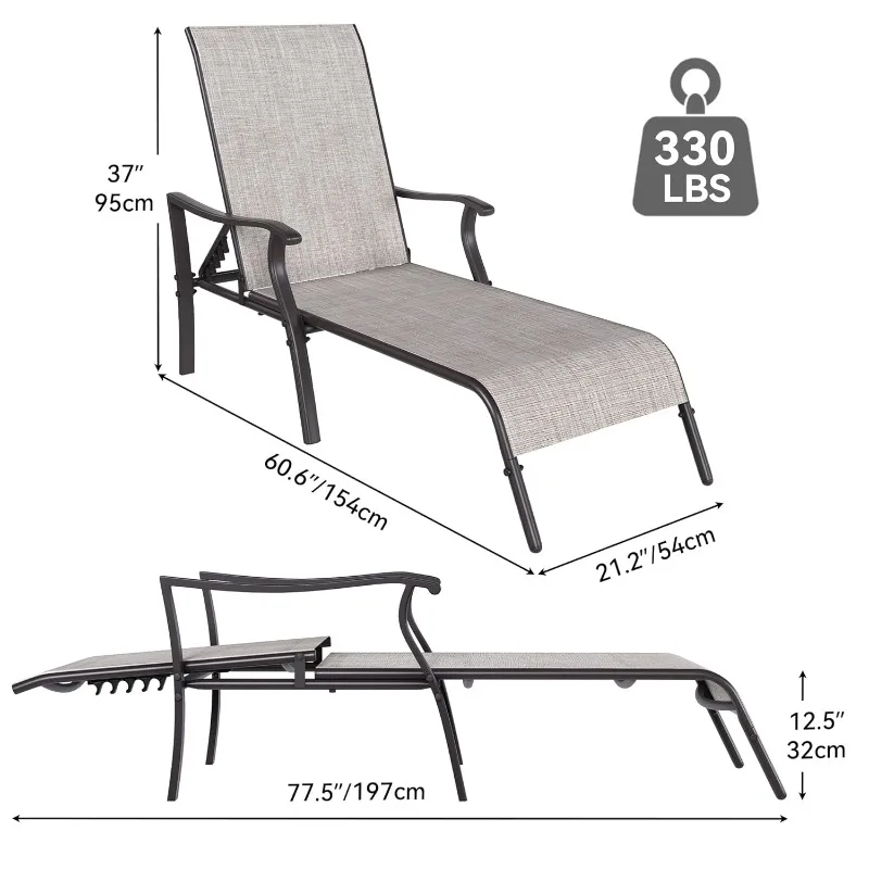 Набор шезлонгов для улицы из 2 шт., с 5 регулируемыми позициями, текстильный шезлонг для бассейна для улицы, патио, пляжа, двора