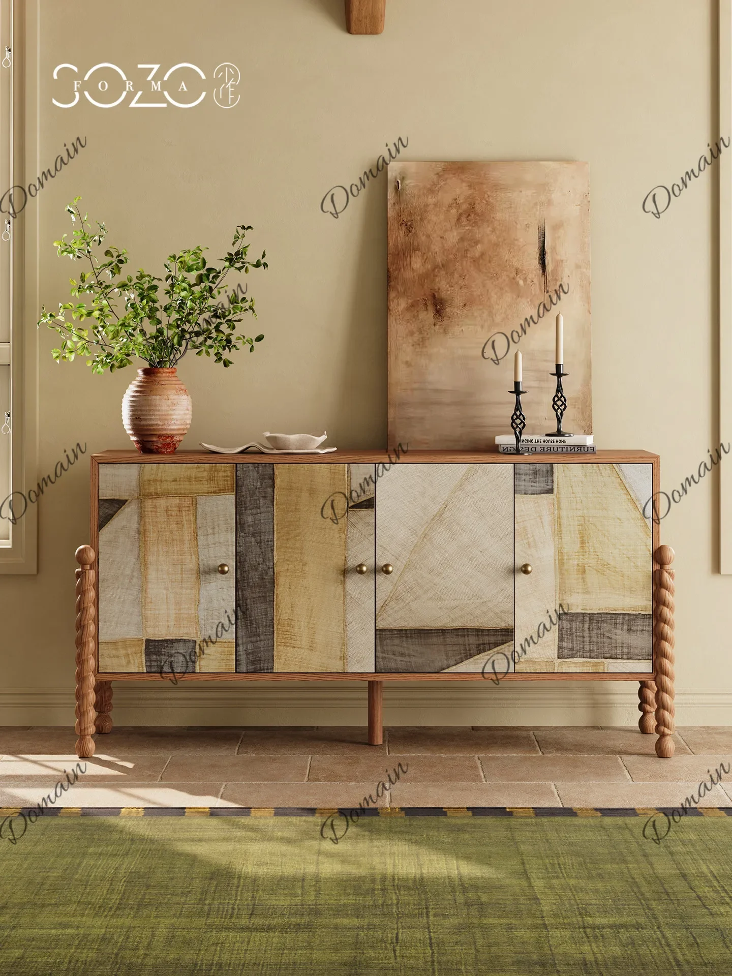 Q yI Less work, French log solid wood dining side cabinet Tuscan natural wind art creative design porch locker