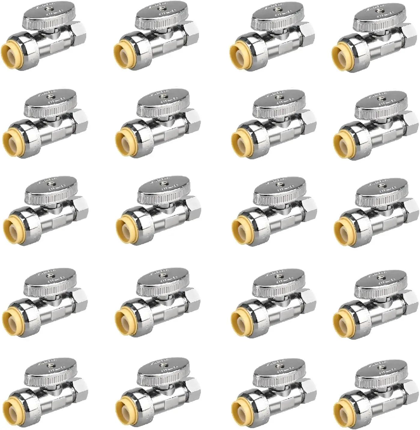 

20pcs Chrome Plated Brass Stop Valves, 1/2" x 3/8", Push to Connect for Faucet & Toilet, No Lead