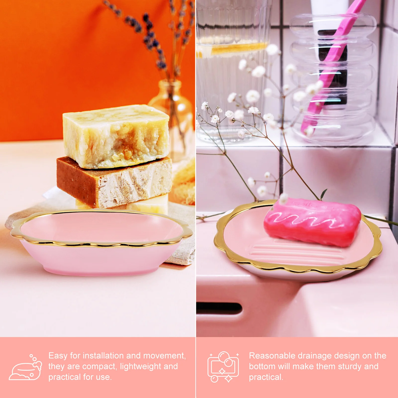 

Luxury Ceramic Soap Holder Lace Design Strong Load-Bearing Soap Drain Tray Bathroom Storage Box Delicate Holder