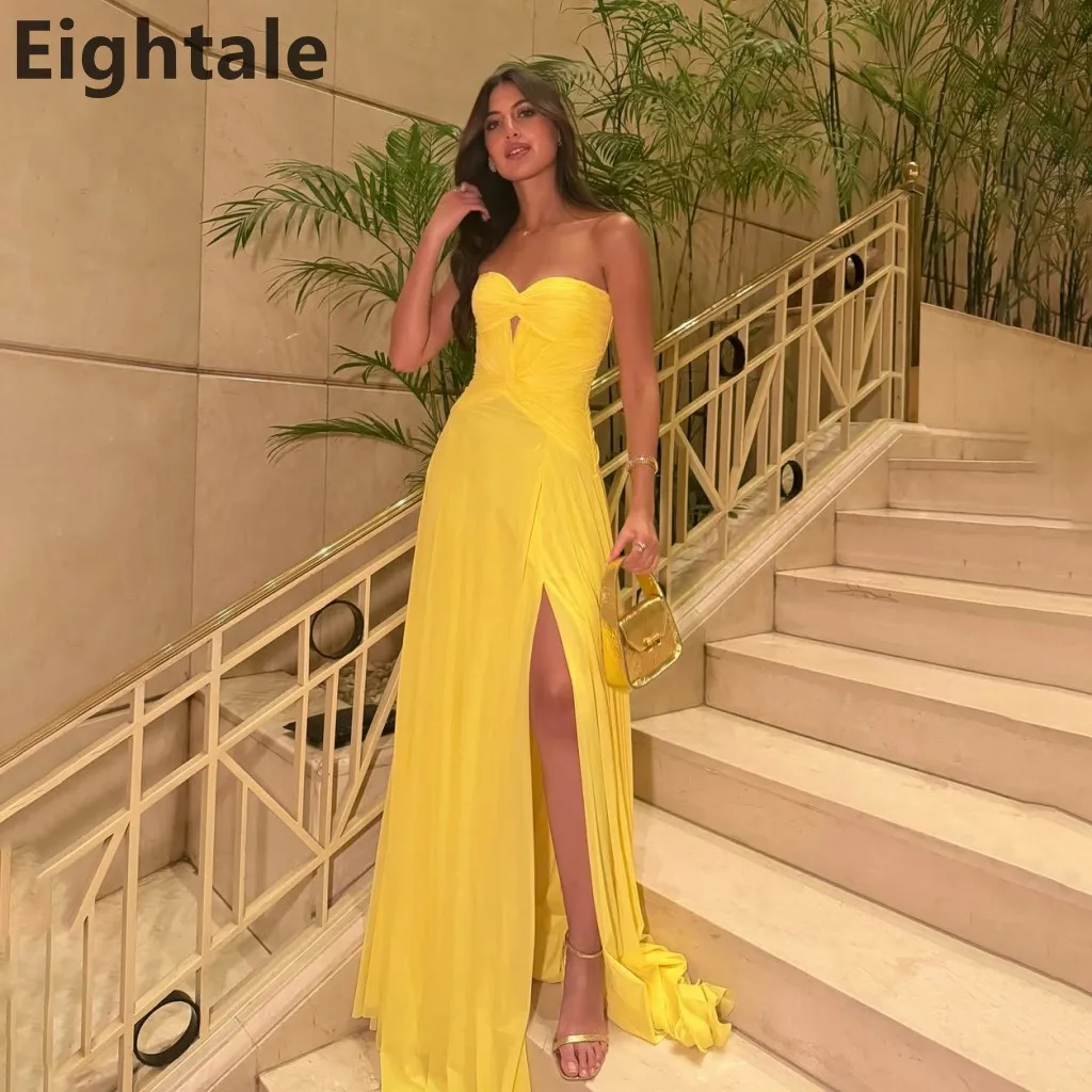 

Eightale 2025, простое желтое шифоновое вечернее платье трапециевидной формы, милое вечернее платье для выпускного вечера, вечерние платья по индивидуальному заказу