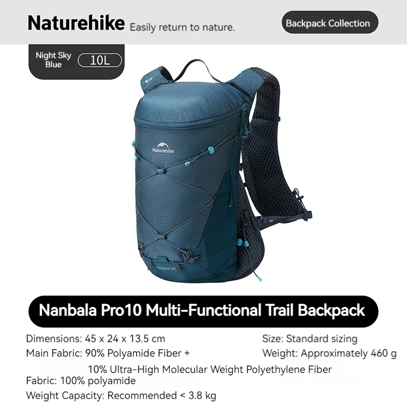 Naturehike Nanpara Pro 10L multifunctionele trailrunningtas met YKK-rits, uniseks, geschikt voor outdooractiviteiten, trekking en fietsen, met dubbele buisopening.