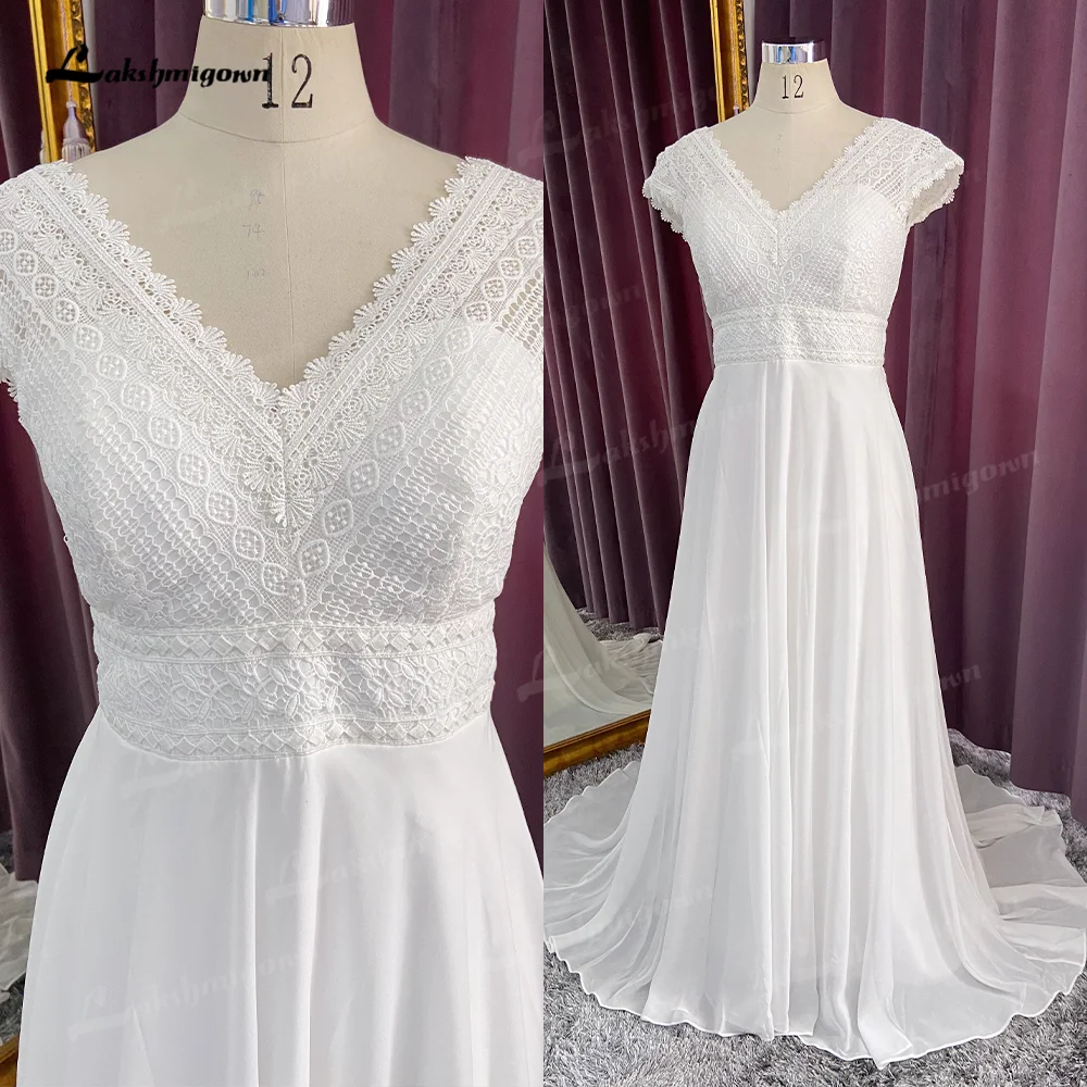 

Lakshmigown Lace Boho Wedding Dress vestido de noiva simples Cap Sleeves Chiffon Beach Bridal Dresses robe de mariee 2025