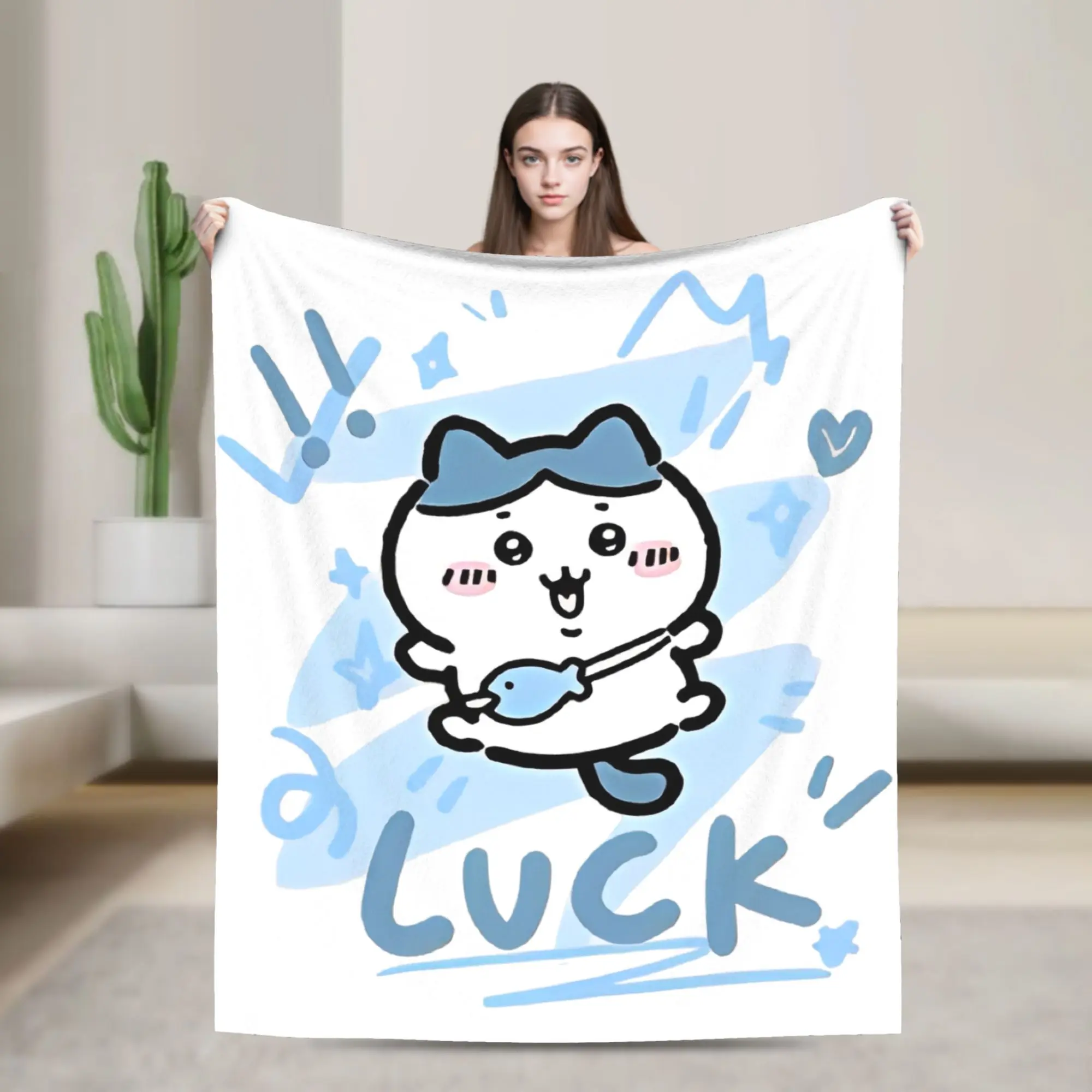 Chiikawas  Luck Hachiware Fleece Blankets  Custom Throw Blanket for Home Hotel Sofa  125*100cm Bedspreads,