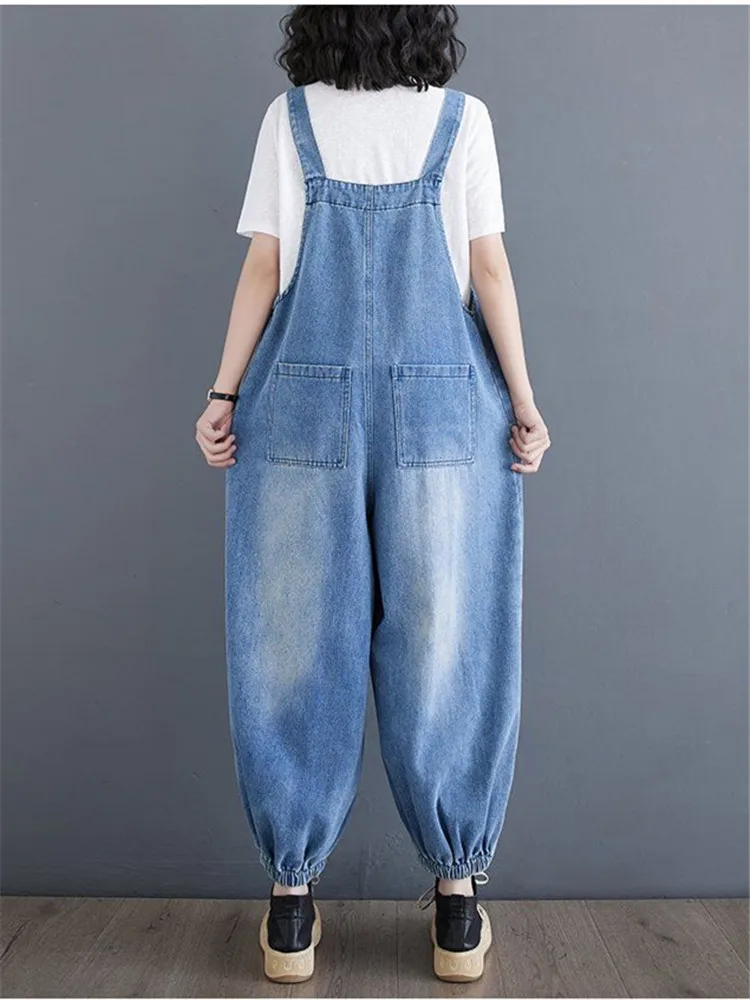 Women's 2024 New Summer Loose Casual Fashion Streetwear Denim Jumpsuit Versatile Embroidered Literary Washed Vintage Overalls