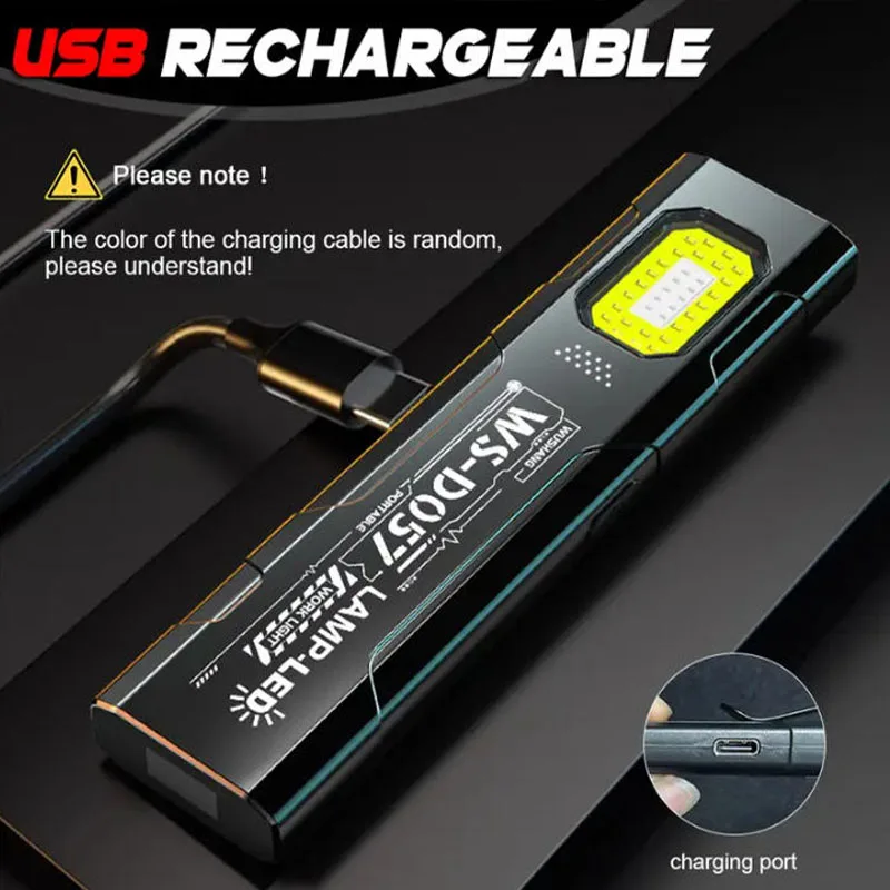 Мини-тонкий фонарик EDC с хвостовым магнитом, USB перезаряжаемый рабочий фонарь COB с зажимом для ручки для наружного кемпинга, Fishling