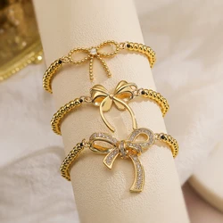 High Quality Gold Color Beads Chain Bracelets Adjustable Trendy AAA CZ Inlay Bowknot Jewelry Femme Bijoux