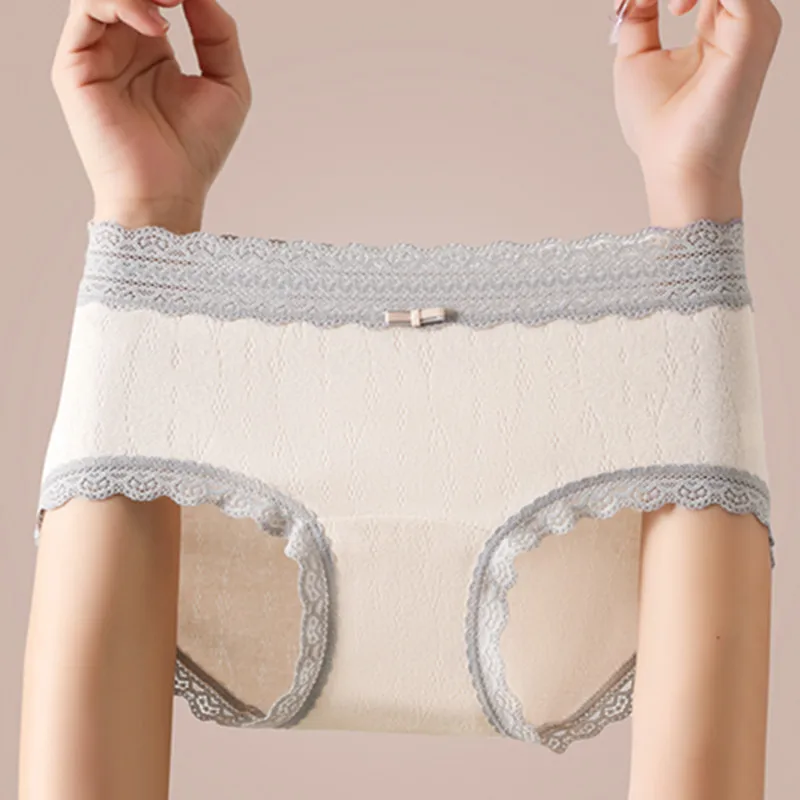 3 szt. Majtki damskie francuskie koronkowe majtki ze średnim stanem seksowna oddychająca bielizna z czystej bawełny miękkie wygodne figi Intimates