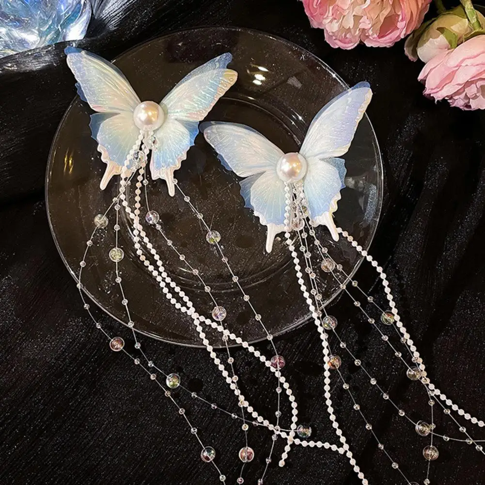 Fairy Tassel Hair Clip For Women Mermaid Pearl Butterfly Side Hairpin Exquisite Elegant Wedding Party Travel Hair Accessories.