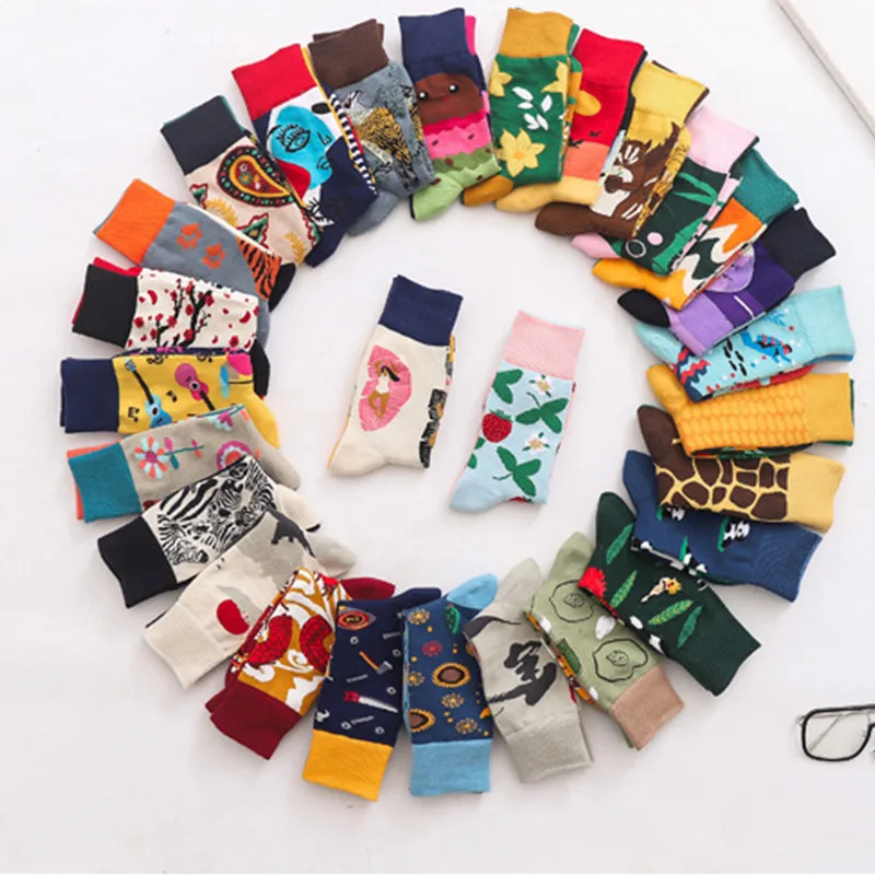 Trendy Couple Socks Cartoon AB Tide Socks Outdoor Sports Long Tube Cotton Socks Creative Men and Women Socks for 4 Seasons