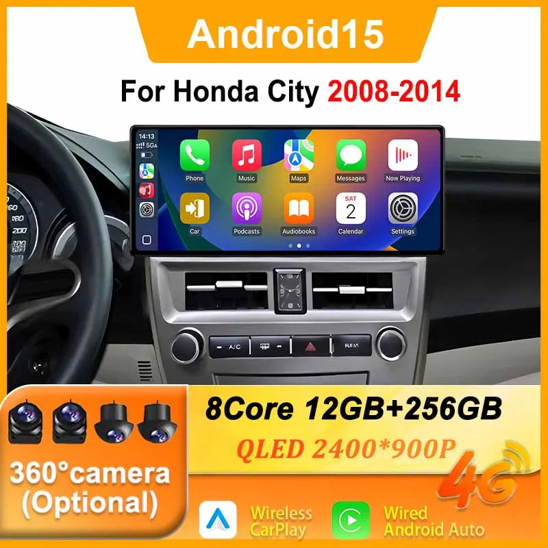 

Для Honda City 2008-2014 Android 15 Разделенный экран Carplay Мультимедийный плеер GPS-навигация WIFI 4G Bluetooth DSP 12,3 дюйма