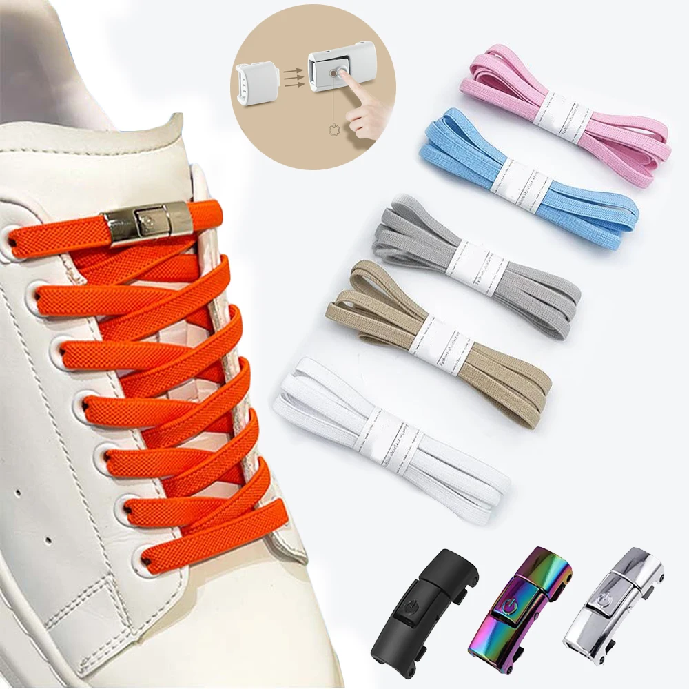 Geen Stropdas Elastische Veters Voor Sneakers Kids Adult Press Lock Schoenveters zonder banden 8 mm verbreide platte veters zonder te binden voor