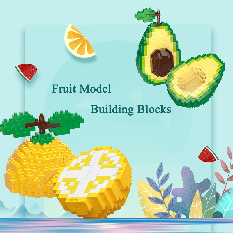 Mini Fruit Building Blocks Avocado Lemon Orange Model Bricks DIY Assembled Children's Educational Toy For Girls Boys Gift