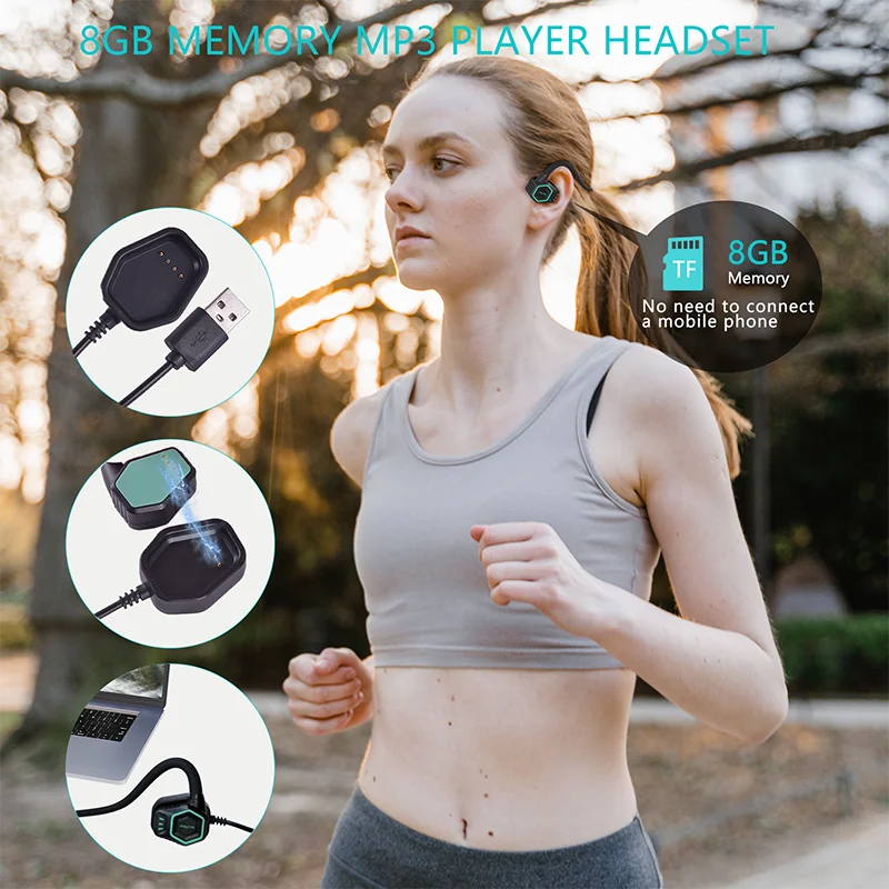 True Bone Conduction Earphone IPX8 Waterproof Swimming Headphones Bluetooth Wireless Sports Headset TWS with Mic