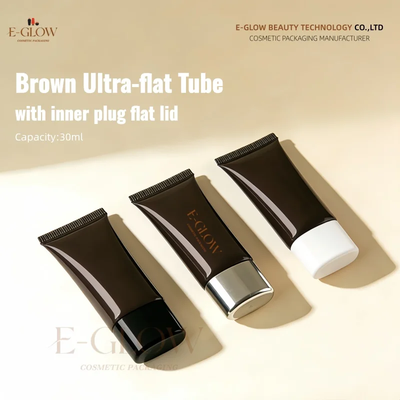 【Logo Custom】50Pcs Customized 30ml Flat Cap Brown Super Flat Tube with Inner Plug Beauty and Cosmetic Packaging Material