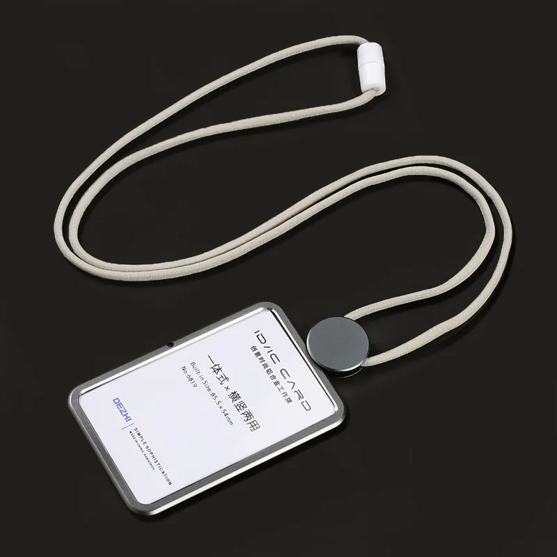 1pc Aluminum Alloy Material ID Card Badge Holders With Safety Lanyard Vertical And Horizontal Name ID Card Cover Office Supplies