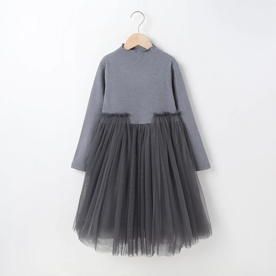 

Gray Enchanting Girls Long Sleeve Tulle Casual Dresses with Puff Sleeves Perfect Blend of Comfort and Elegance for Autumn Days