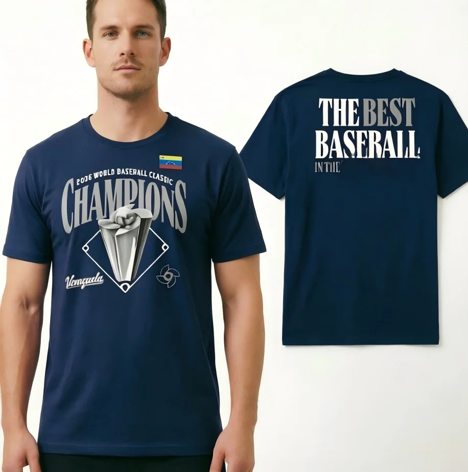 2026 World Baseball Classic Venezuela Champions Graphic Black T-Shirt for Men, The Best Baseball Print Oversized Streetwear Top