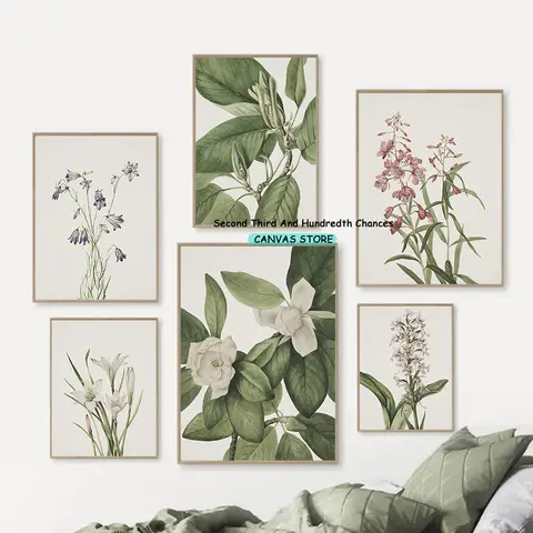 Floral Canvas Poster Botanical Gallery Wall Decor Floral Print Canvas Painting Botanical Poster Flowers Plants Aesthetic Decoration Home Cafe Decor