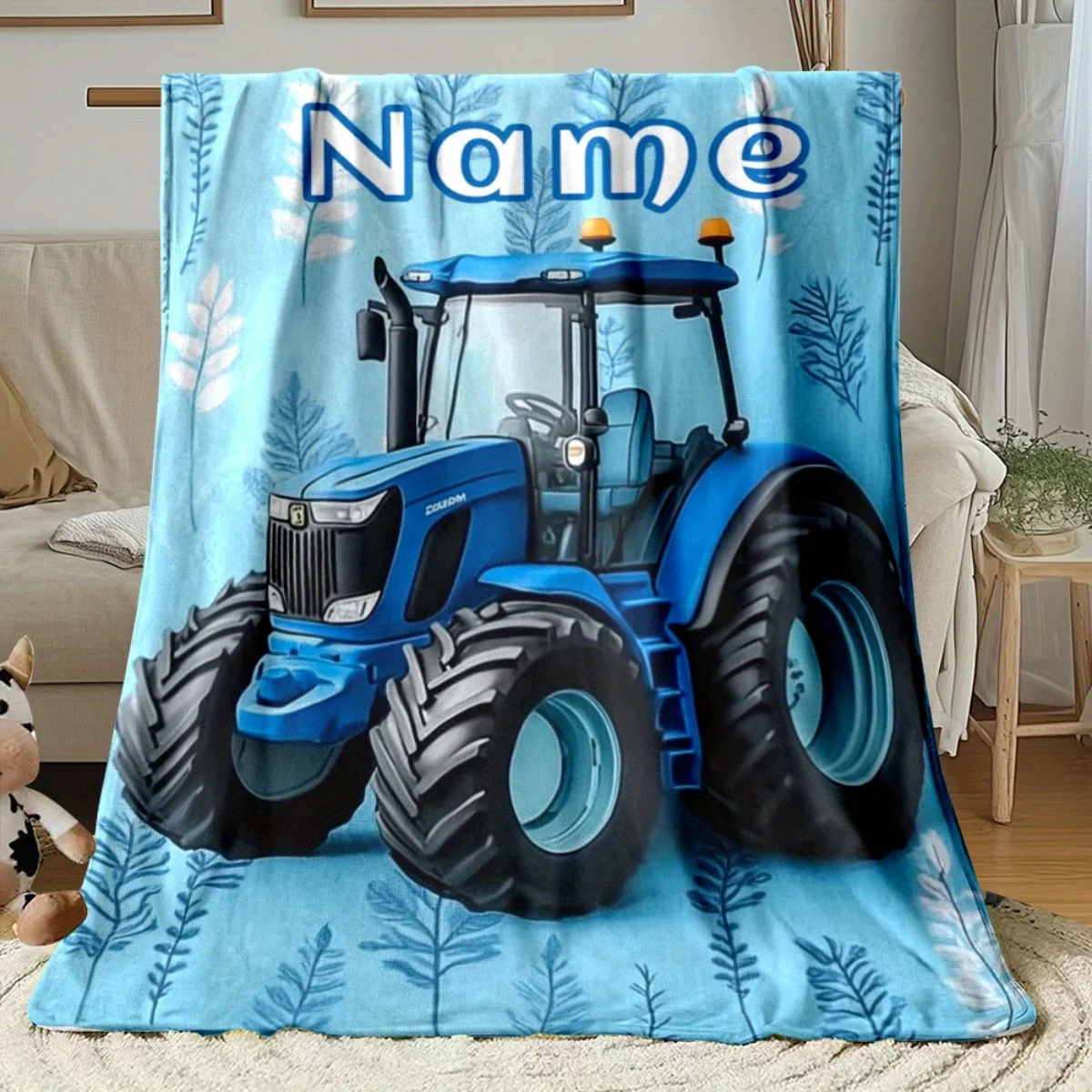 1 customized name tractor pattern portable blanket - lightweight sofa bed travel camping cover blanket, suitable for living room
