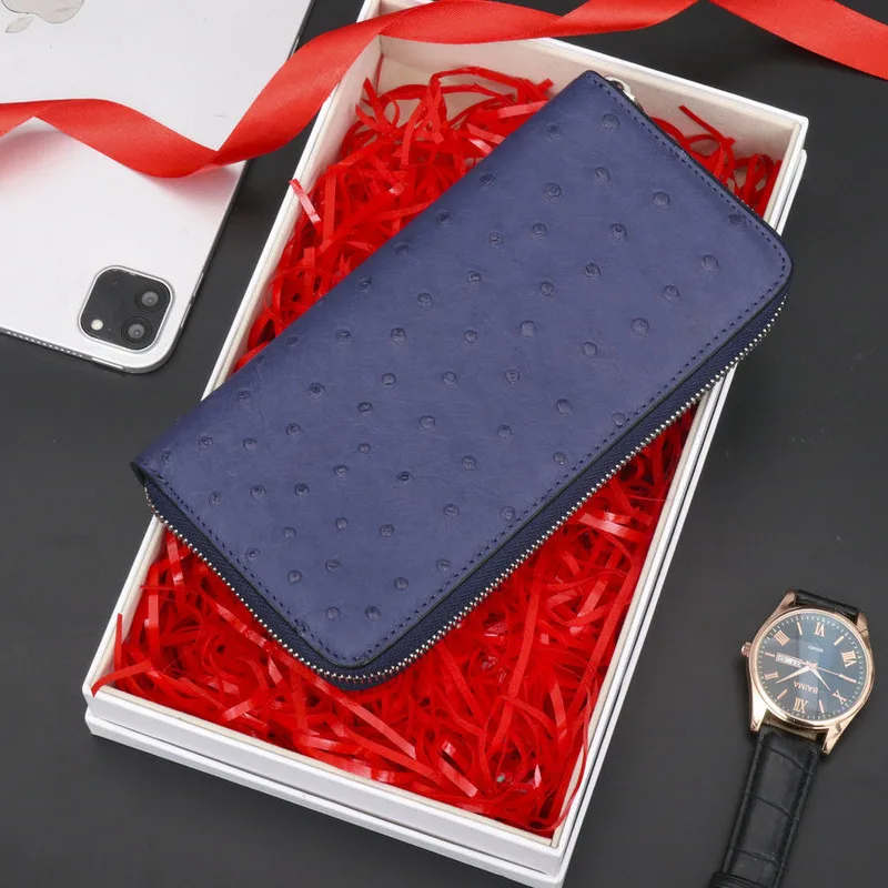 Ostrich Business Casual Long Genuine Leather Handbag Men Wallet Card Bag Men Wallets Men Wallet Long Zipper Leather Handbag Bag