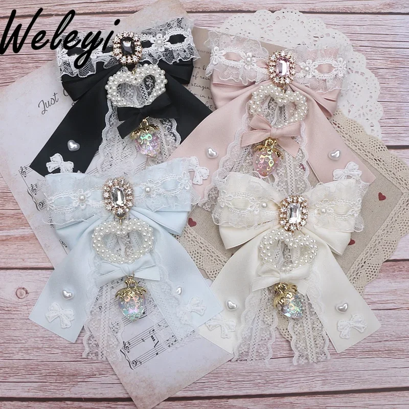 

Japanese Mine Girl Strawberry Pendant Side Clips Lolita Original Sweet Large Bow Lace Hairpin Hair Accessories for Women 2024