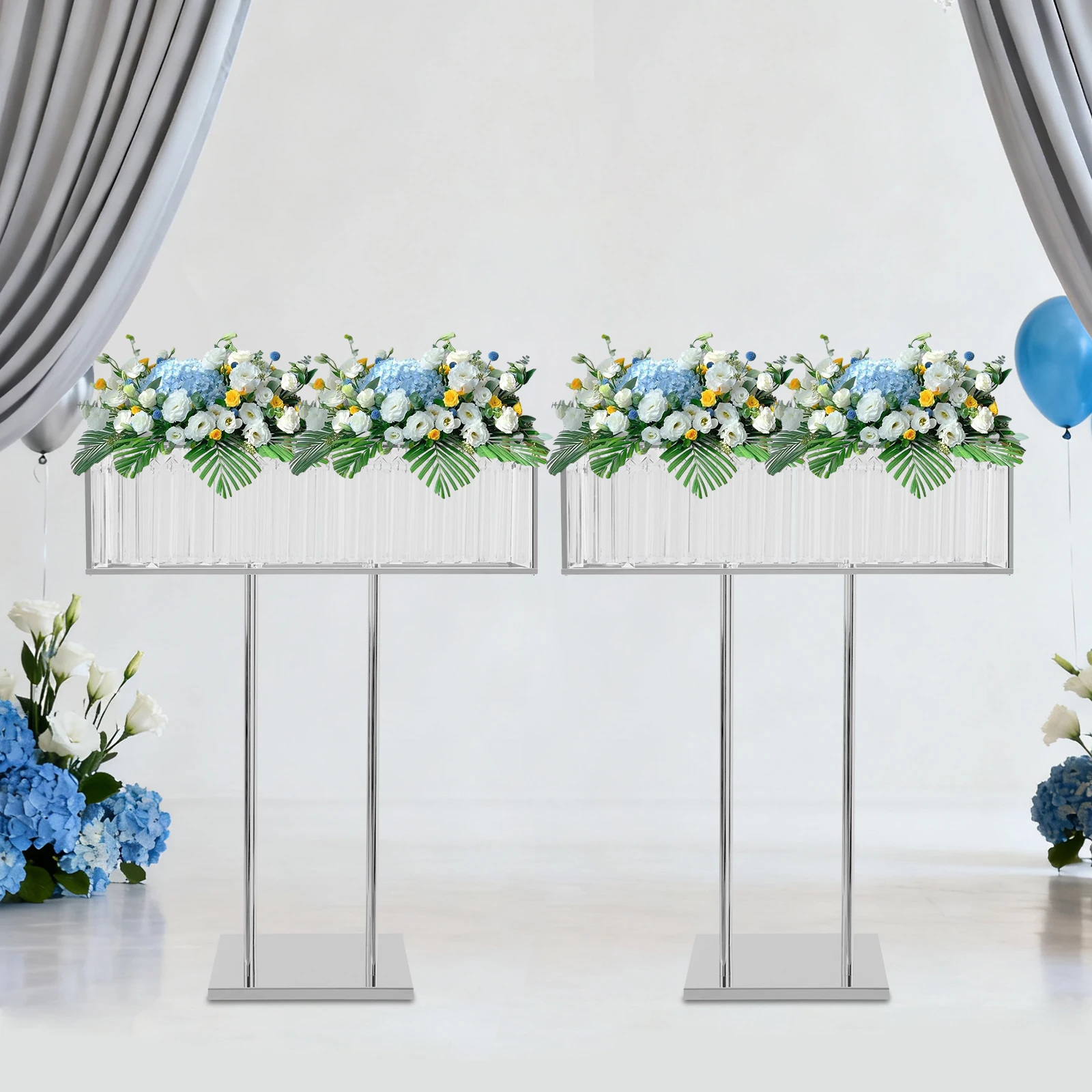 2Packs Square Crystal Flower Stands, Crystal Flowers Display Rack Silver 70*90cm Decoration Freestanding/Tabletop for Wedding view 2
