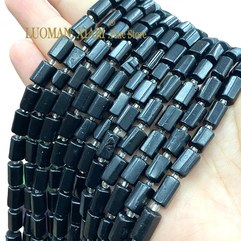 Natural Dull Polish Black Jet Tourmaline 8x11mm Cylinder Stone Spacer Beads for Jewelry Making DIY Bracelet Earrings Accessories