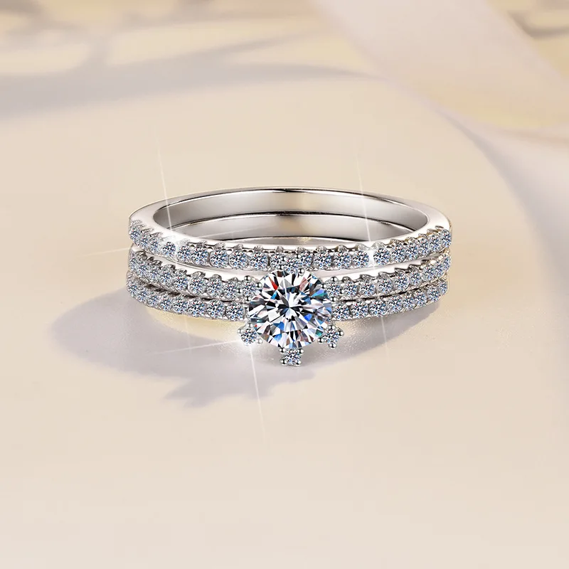 Single & Stacked Wear Ring Set 0.5CT Moissanite PT950 Platinum Bestie Matching Fashion