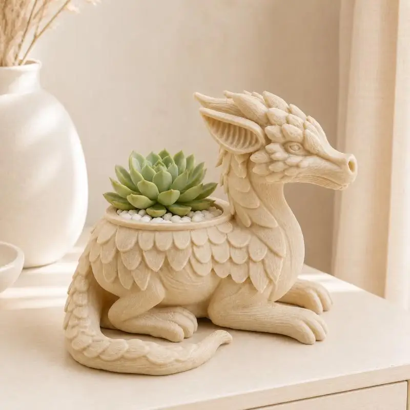 3D Printed Dragon Planter Pot & Vase Plastic Flower Pot, Lightweight Desk Decor Bookshelf Display - Gift Home Office Organizer