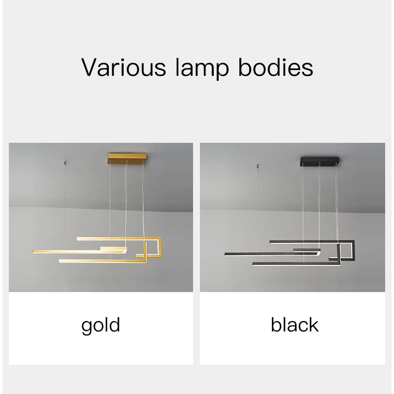 Modern Black Rectangle LED Ceiling Pendant Light Dimmable Hanging Chandelier for Dining Room Kitchen Island Bar Living Room Bedr